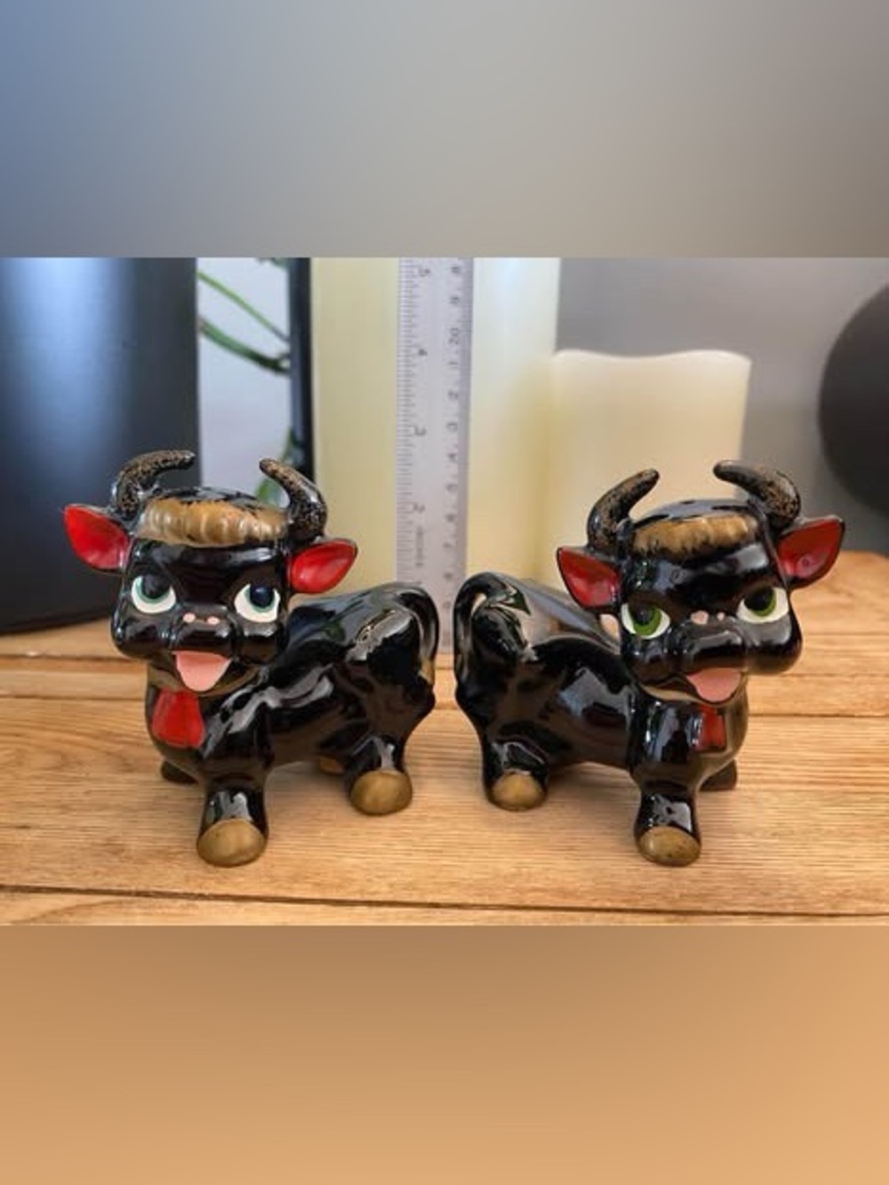 Vintage Ceramic Black Bull Salt & Pepper Shakers Set Made in Japan Retro Kitsch